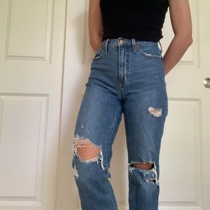Distressed, high waisted blue jeans!
